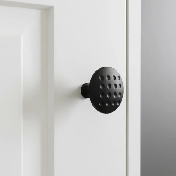Noktalı Düğme Çekmece Dolap Kapak Kulpu Kulbu Mat Siyah Metal Daire Kulp ( 5 ADET ) - Resim 2