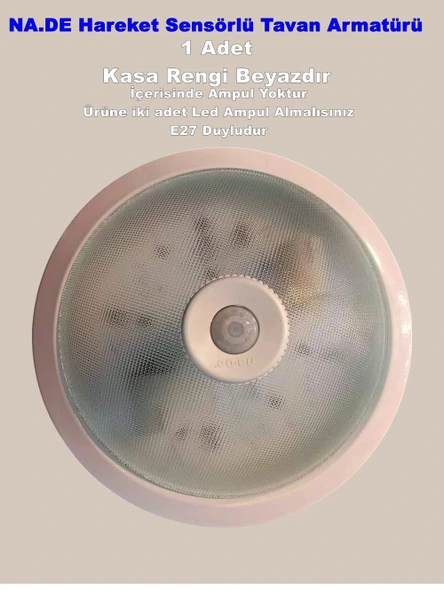NADE Beyaz E-27x2 Duylu Sensörlü Tavan Glop (Sac Kasa)