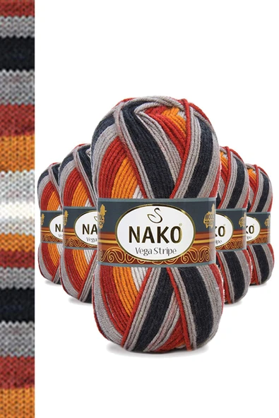 5 Adet Vega Stripe Premium Akrilik El Örgü İpi Yünü No: 82417 ürün görseli 1