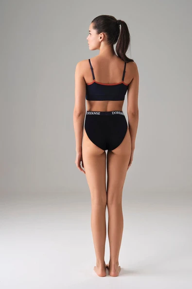 Kadın Siyah V Kesim Yüksek Bel Slip 7154 - Resim 2