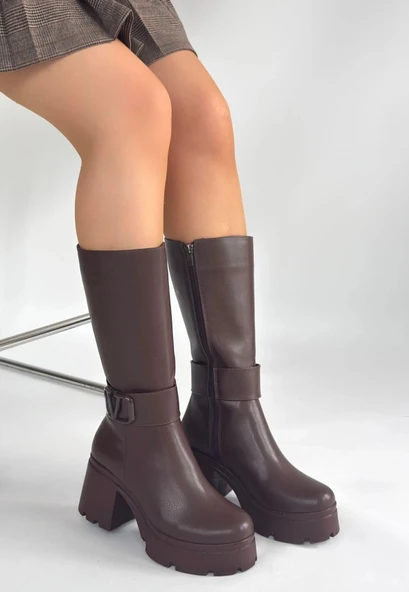 Moki Kahverengi Cilt Topuklu Çizme - Resim 3