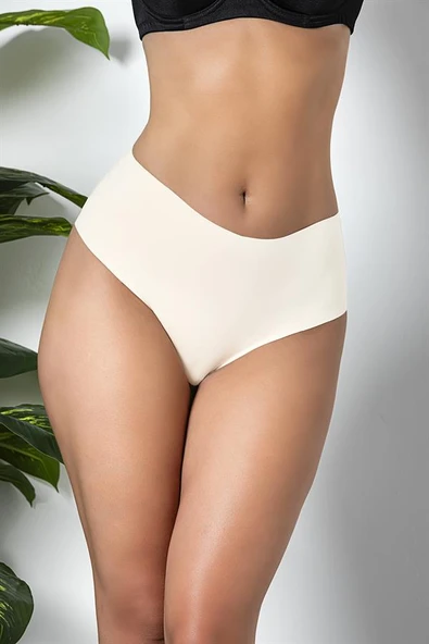 3&apos;LÜ PAKET DİKİŞSİZ, İZ YAPMAZ, LAZER KESİM, YÜKSEK BEL SLİP KÜLOT EKRU (MGP21263) ürün görseli 1