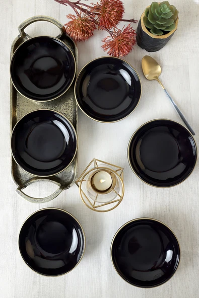 Keramika Siyah Gold Halka Çerezlik / Sosluk 13 Cm 6 Adet - Resim 4