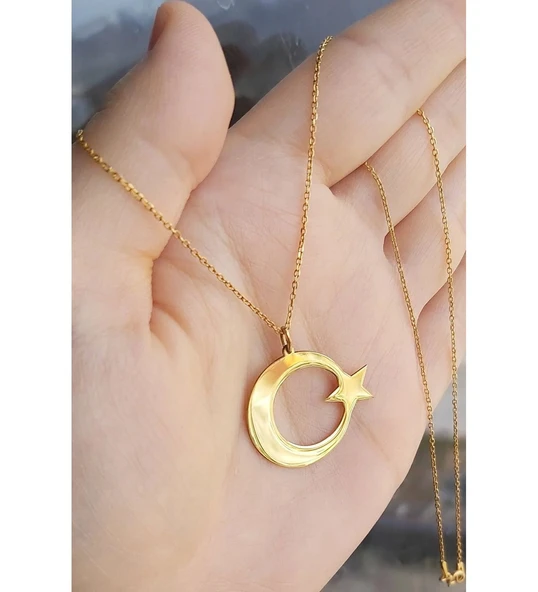 AY YILDIZ GÜMÜŞ KOLYE ürün görseli