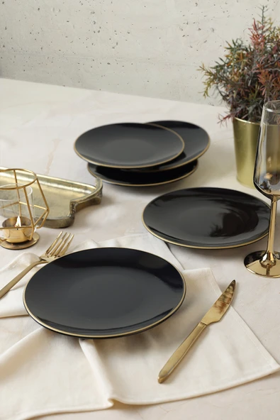 Keramika Siyah Gold Ege Pasta Tabağı 20 Cm 6 Adet - 2
