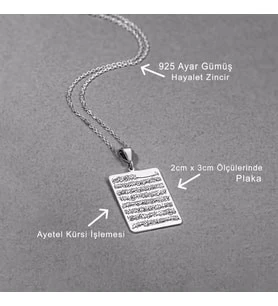 AYETEL KÜRSİ YAZILI KARE KOLYE - Resim 3