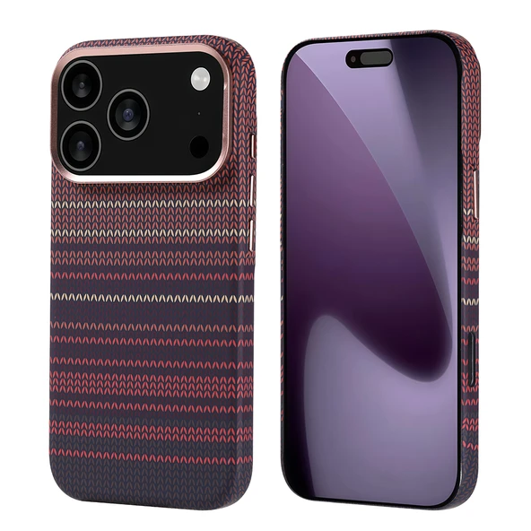 iPhone 17 Pro Kılıf M-safe Şarj Özellikli Karbon Fiber Görünümlü ZNTH Nekst Kapak - Gold - Resim 2