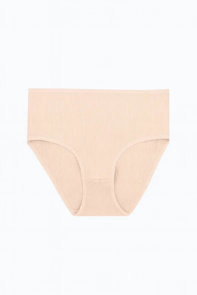 Somon Ekru Siyah 3lü Fitilli Yüksel Bel Külot - Resim 3