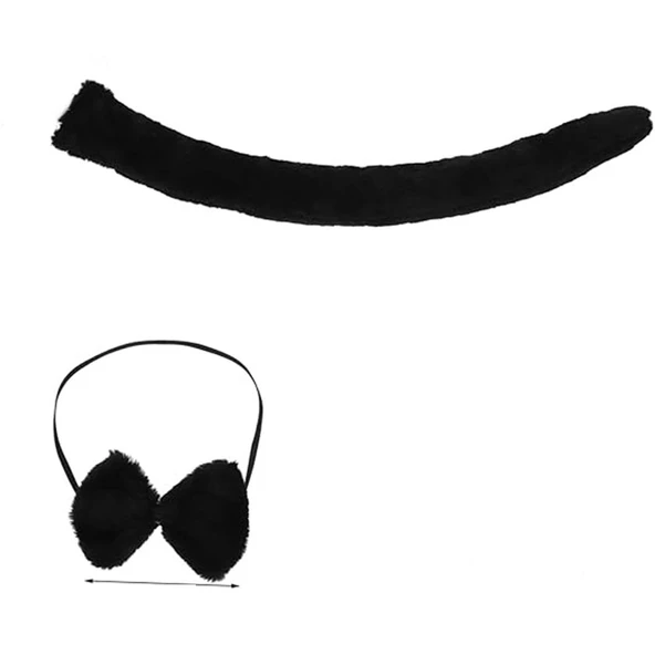 Peluş Siyah Renk Kuyruk ve Papyon Yetişkin Çocuk Uyumlu ürün görseli 1