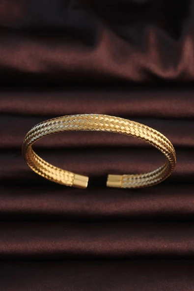 316L Çelik Altın Renk Hasır Görünüm Erkek Bileklik - TJ-EB3675 ürün görseli 1