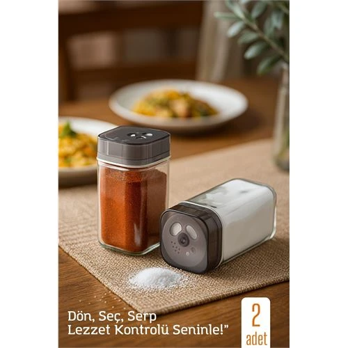 Modacar Cam Tuzluk Baharatlık – 360° Döner Kapaklı | 3 Delik Tipiyle Ayarlanabilir Akış 2 ADET