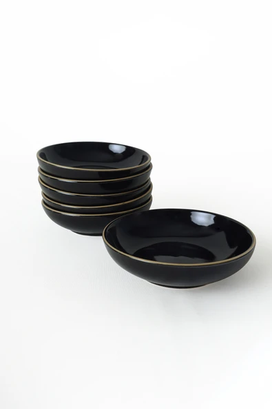 Keramika Siyah Gold Halka Çerezlik / Sosluk 13 Cm 6 Adet - Resim 5