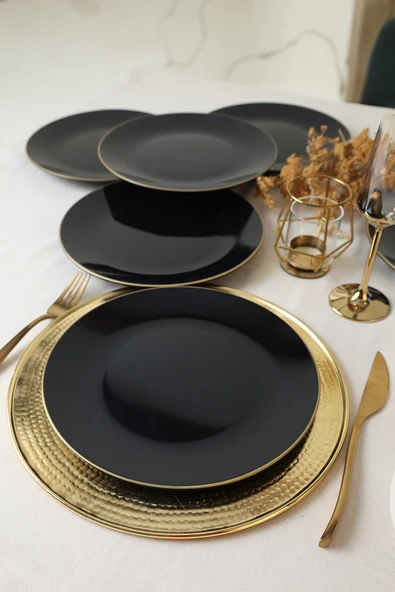 Keramika Siyah Gold Ege Servis Tabağı 26 Cm 6 Adet - Resim 2
