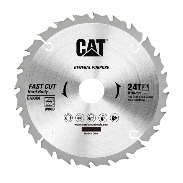 CAT DA08001 184x30mm Ahşap Kesme Elmas, Daire Testere Bıçağı 24 Diş