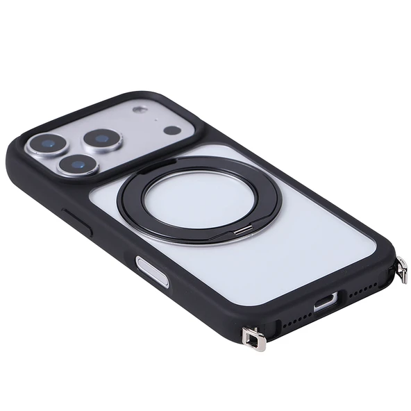 iPhone 17 Pro Max Kılıf M-Safe Şarj Özellikli Standlı ZNTH Piza Silikon Kapak - Turuncu - Resim 3