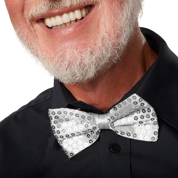 Gece Işıltısı Gümüş Payetli Pullu Papyon 7x2 cm ürün görseli 1