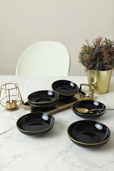 Keramika Siyah Gold Halka Çerezlik / Sosluk 13 Cm 6 Adet ürün görseli 1