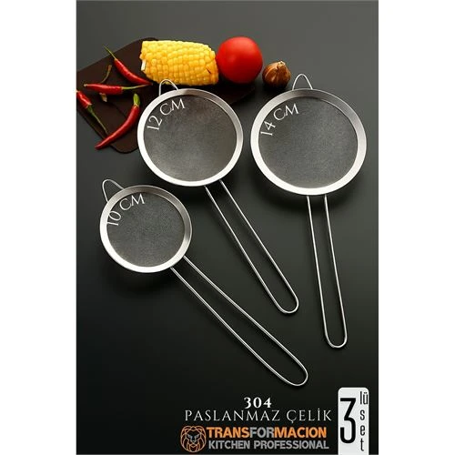 Modacar Süzgeç Seti 3 Boy Çok Amaçlı Süzgeç 304 Çelik Profesyoneller İçin