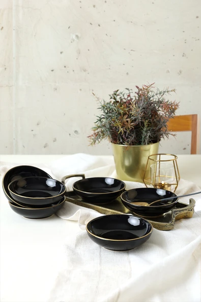 Keramika Siyah Gold Halka Çerezlik / Sosluk 13 Cm 6 Adet - Resim 3