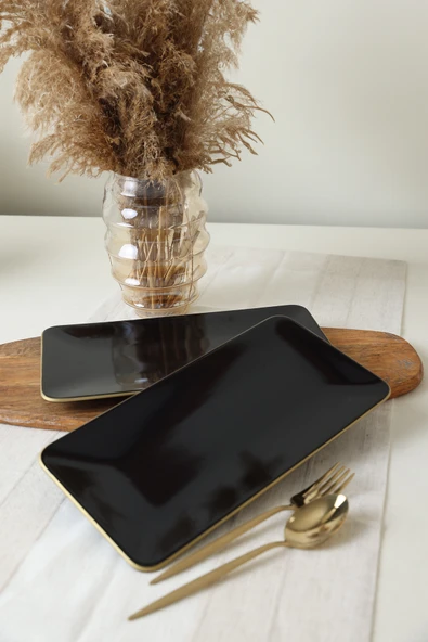 Keramika Siyah Gold Siera Kayık Tabak 33*17 Cm 2 Adet ürün görseli 1