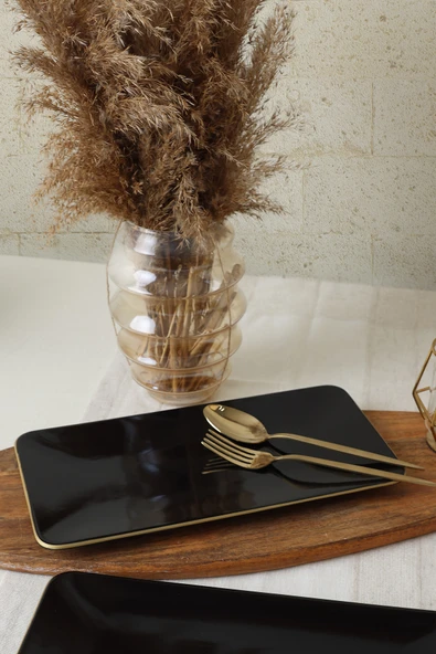 Keramika Siyah Gold Siera Kayık Tabak 33*17 Cm 2 Adet - Resim 2