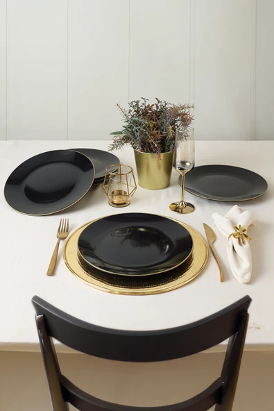 Keramika Siyah Gold Ege Servis Tabağı 26 Cm 6 Adet - Resim 3