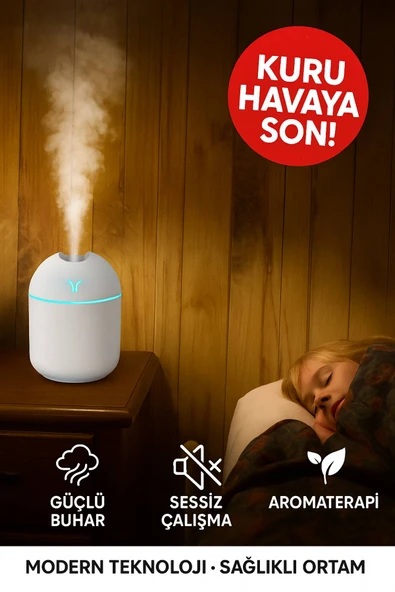 Işıklı Aromaterapi Hava Nemlendirici • Sessiz Çalışma • Güçlü Buhar • Modern Tasarım