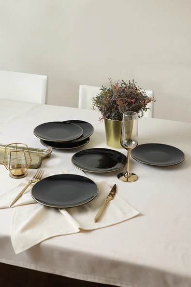 Keramika Siyah Gold Ege Pasta Tabağı 20 Cm 6 Adet - 3