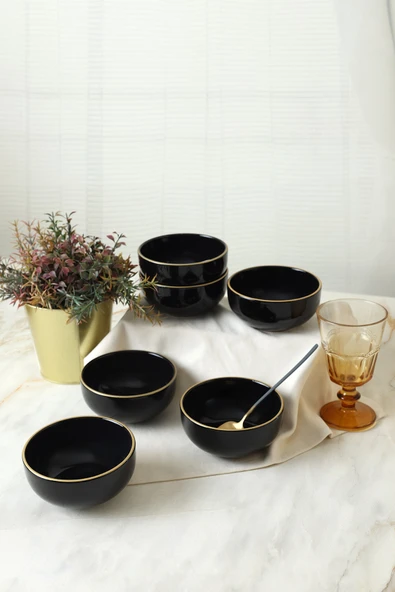 Keramika Siyah Gold Bulut Kase 12 Cm 6 Adet - Resim 3