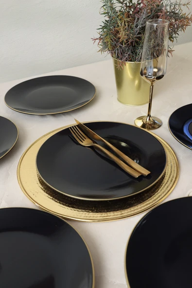 Keramika Siyah Gold Ege Servis Tabağı 26 Cm 6 Adet ürün görseli 1