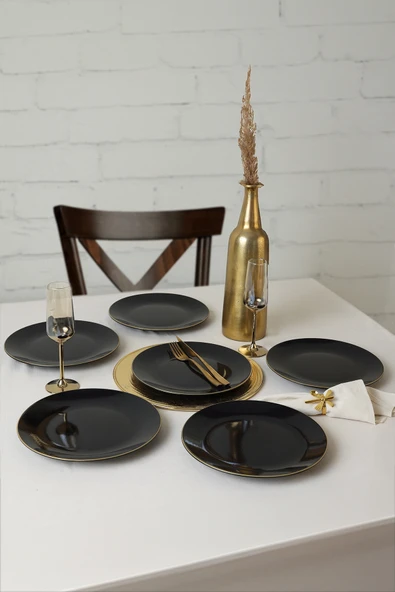 Keramika Siyah Gold Ege Servis Tabağı 26 Cm 6 Adet - Resim 5