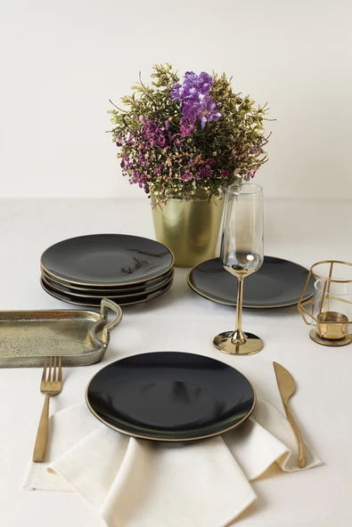 Keramika Siyah Gold Ege Pasta Tabağı 20 Cm 6 Adet