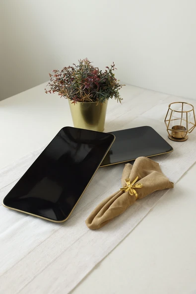 Keramika Siyah Gold Siera Kayık Tabak 33*17 Cm 2 Adet - Resim 4