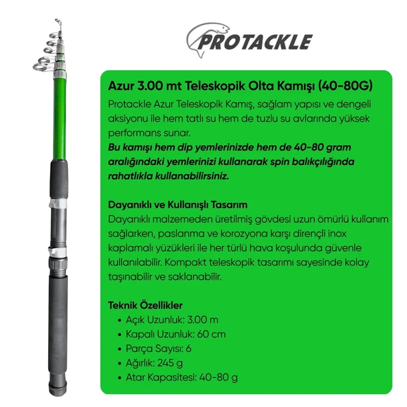 Olta Seti - 300cm Olta Kamışı 40-80GR / 4000'lik Olta Makinesi (XB-Yeşil) - Taşıma Çantalı - Resim 3