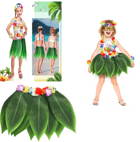 Tropikal Esintili Hawaii Yapraklı Parti Eteği Çocuk Boy ürün görseli 1