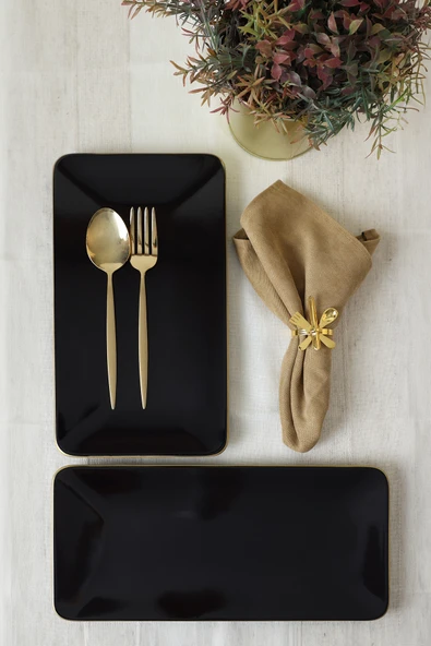 Keramika Siyah Gold Siera Kayık Tabak 33*17 Cm 2 Adet - Resim 5