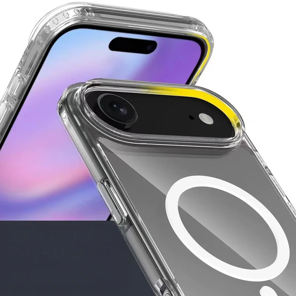iPhone 17 Air Kılıf M-safe Şarj Özellikli Şeffaf Sert PC ZNTH Embos Kapak - Şeffaf - Resim 3