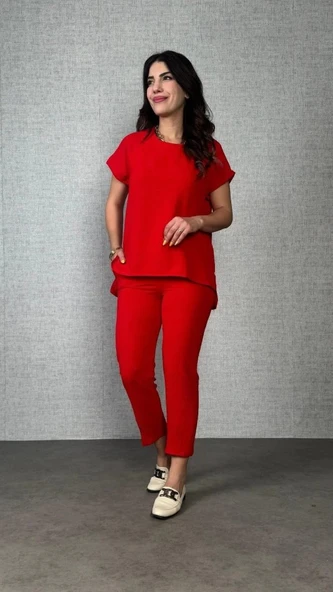 MDB Kadın Kısa Kollu Yuvarlak Yaka Aerobin Bluz Ve Pantolon Ikili Takım - Resim 2