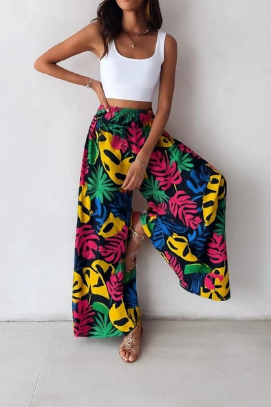 MDB Kadın Yüksek Bel Lastikli Desenli Süprem Pantolon ürün görseli 1