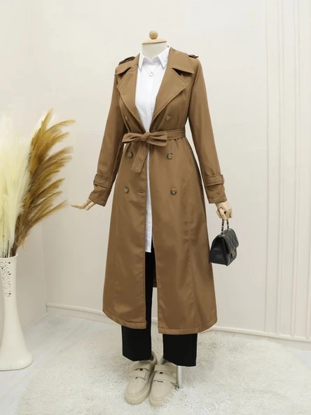 MDB Astarlı Kemerli Trenckot Taba - Resim 2