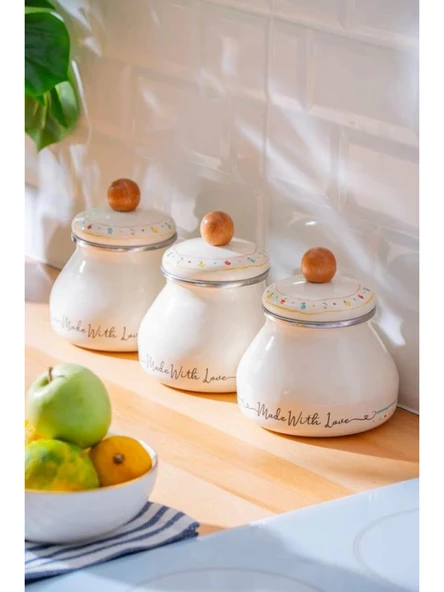 Acar XAP7708 Emaye Yazı ve Çiçek Desenli Beyaz Tombik Baharatlık 1 lt ürün görseli 1