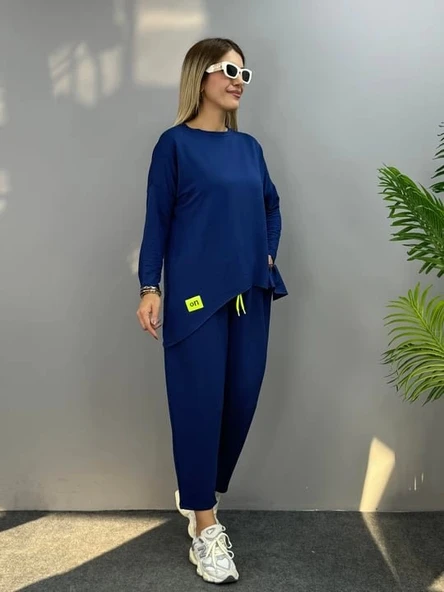 MDB Kadın Iki Iplik Viskon Pamuk Kumaş Arma Detaylı Ikili Takım - Resim 5