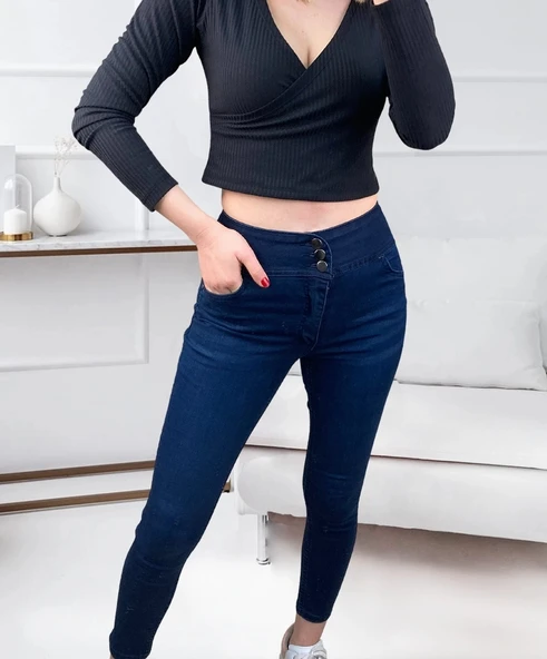 MDB Yüksek Bel Likralı Jean Pantolon 90 Cm - Resim 6