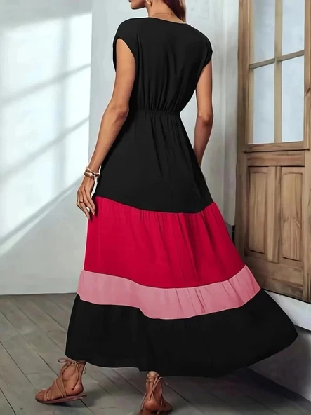 MDB Kadın Kısa Kollu Kruvaze Yakalı çok Renkli Aerobin Elbise - Resim 2