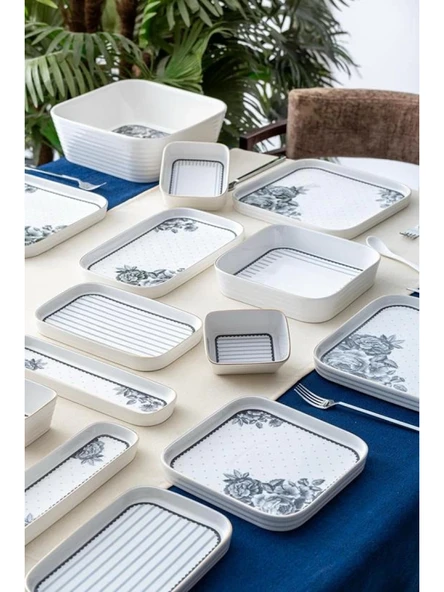Acar PORWM5298 Çiçek Desenli Beyaz Kare Yemek Seti 45 Parça ürün görseli