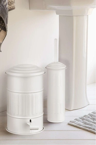 The mia  çöp kovası ve tuvalet fırçası seti beyaz 2 li ürün görseli