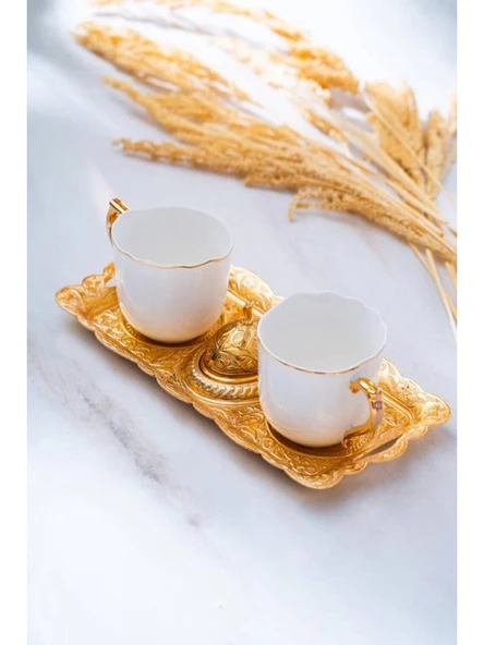 Acar SYT12405 Gold Renk Metal Tepsili Beyaz Kahve Seti 2'li ürün görseli