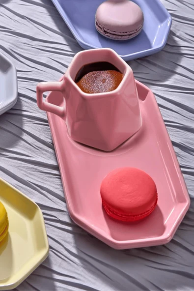 6 Kişilik 12 Parça Modern Renkli Kahve Fincan Seti - Prizma Kahve Takımı,Geometrik Tasarım - Resim 2