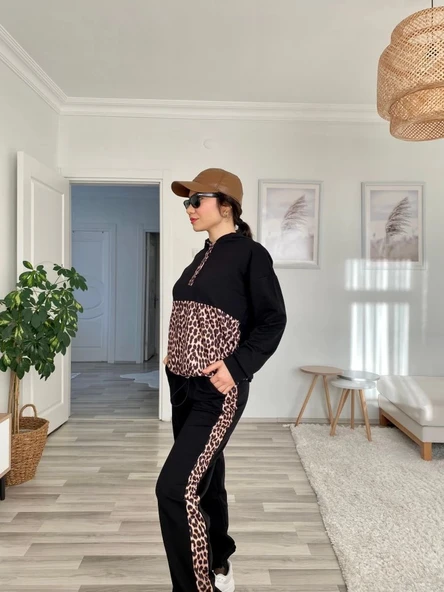 MDB Kadın Uzun Kollu eopar Detay weat Ve Yanı eopar şerit Detay Pantolon Ikili Takım - Resim 2