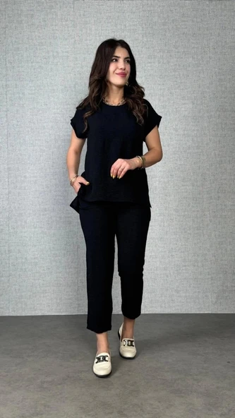 MDB Kadın Kısa Kollu Yuvarlak Yaka Aerobin Bluz Ve Pantolon Ikili Takım - Resim 2